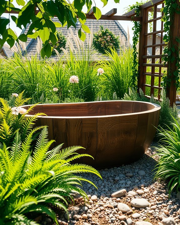 rustic wooden bathtub garden