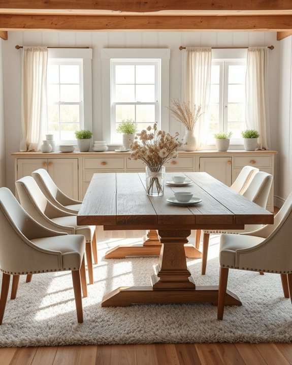 serene neutral farmhouse dining