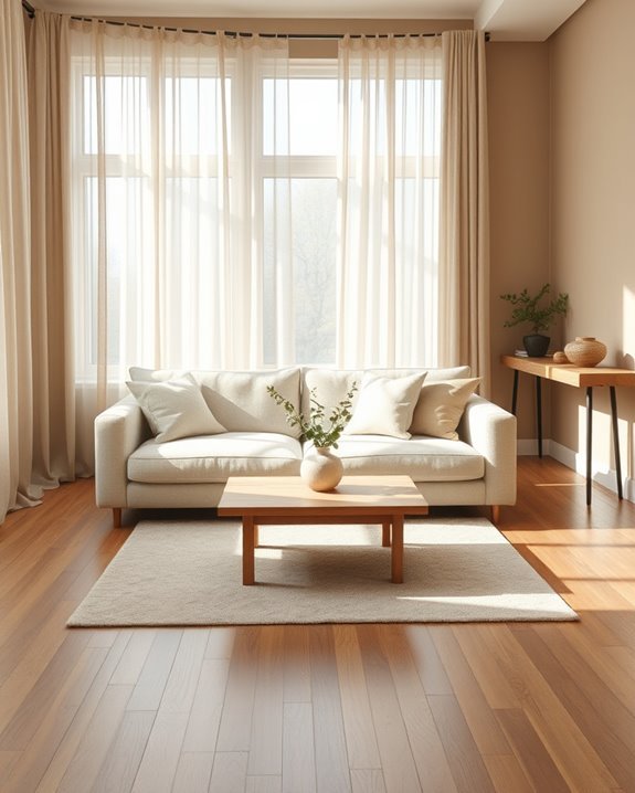 sheer curtains and bamboo blinds
