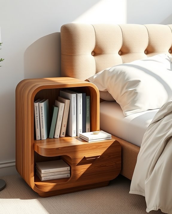 sleek bedside bookshelf design