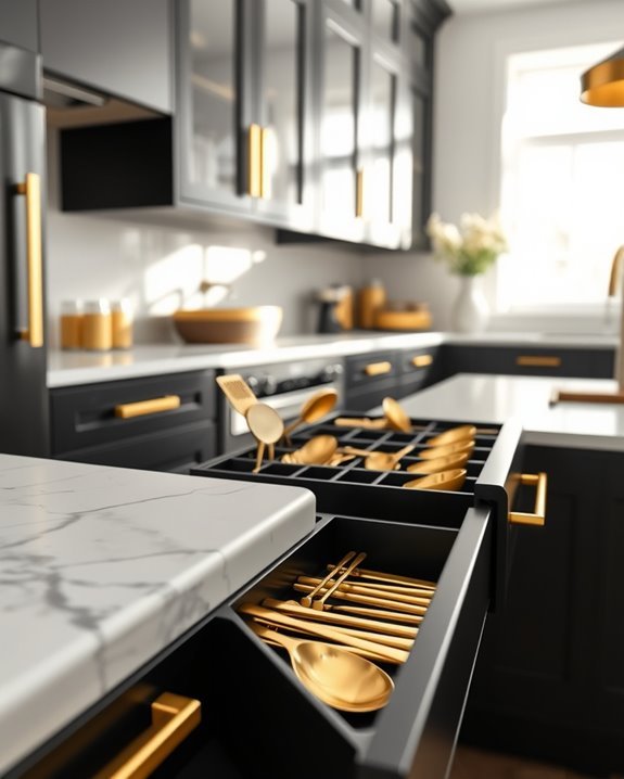 sleek gold kitchen organizers