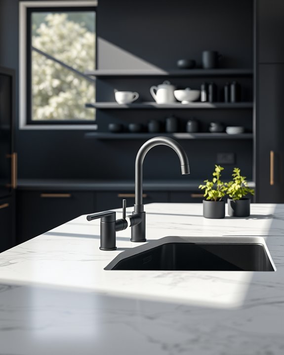 sleek matte black fixtures