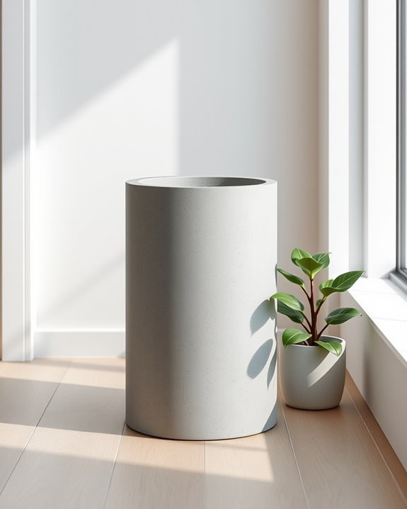 sleek minimalist concrete dustbin