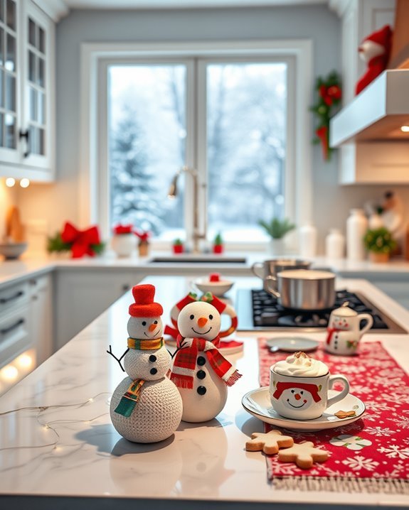 snowman themed holiday kitchen decor