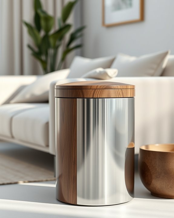 sophisticated wood metal dustbin