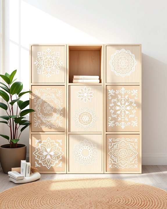 stenciled designs for storage