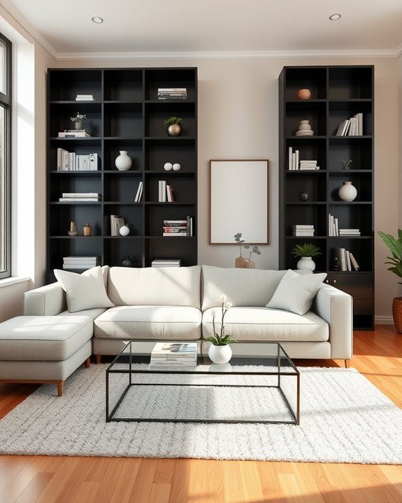 stylish black bookshelf centerpiece