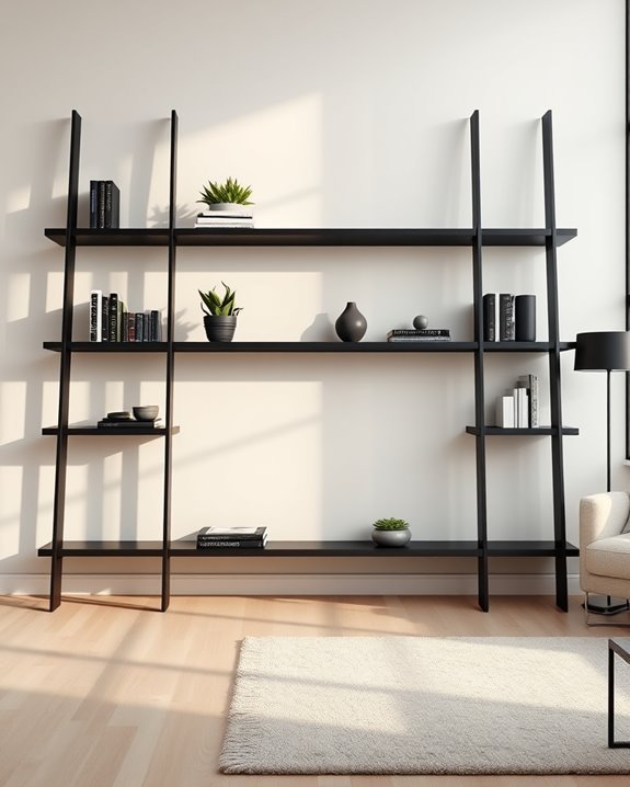stylish black ladder shelves