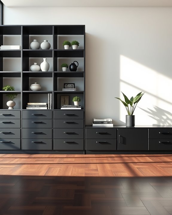stylish black shelving units
