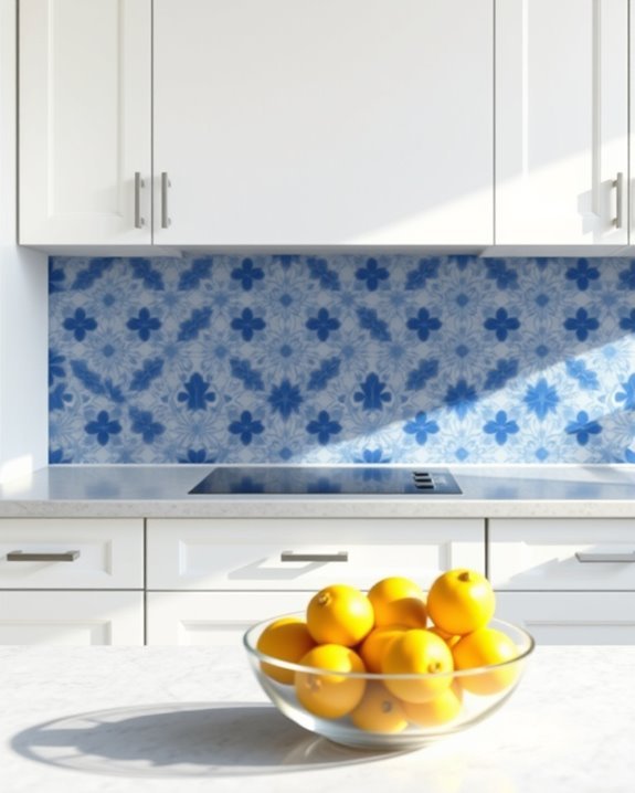 stylish blue and white backsplash