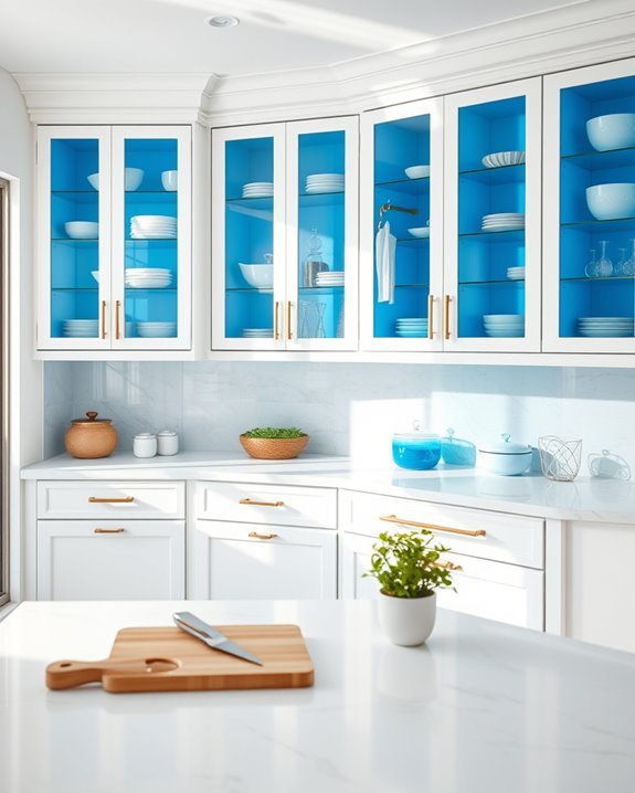 stylish blue glass cabinets