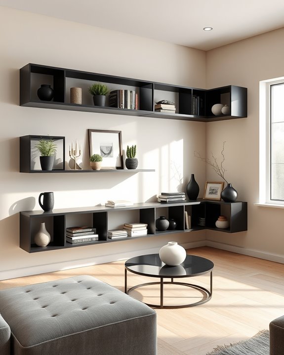 stylish corner black shelves