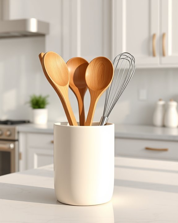 stylish cream utensil organization