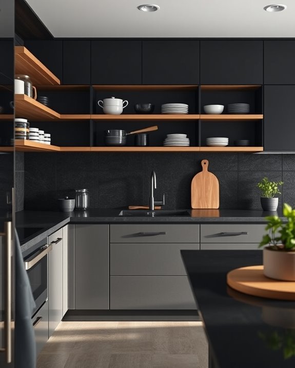stylish dark open shelving