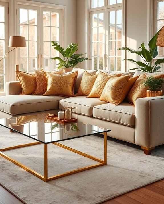 stylish gold accent pillows