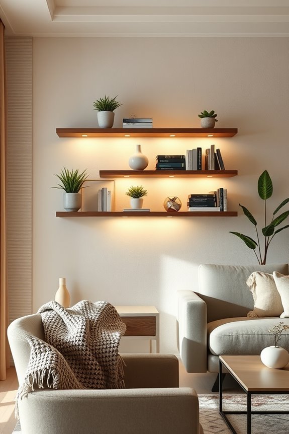 stylish illuminated floating shelves