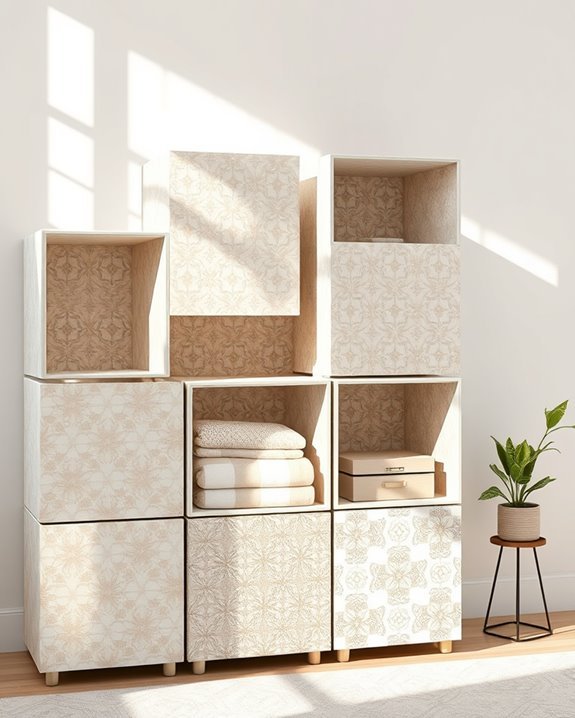 stylish storage with wallpaper