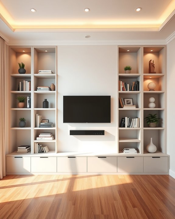 stylish tv bookshelf integration