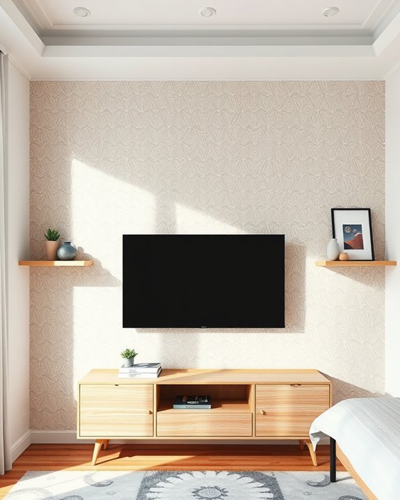stylish wallpapered tv wall