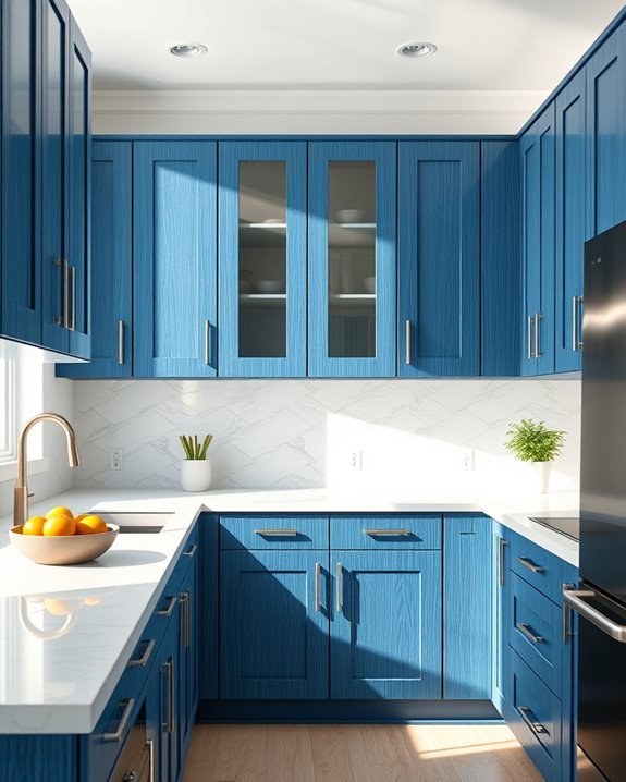 textured blue cabinet finishes