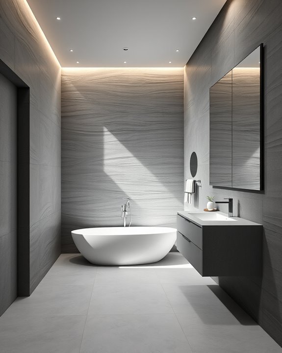 textured grey bathroom walls