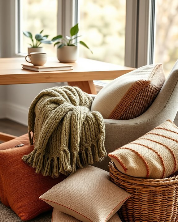 textured throws enhance workspace