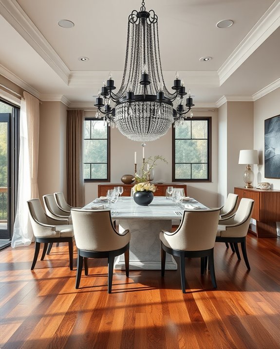 transitional elegance with chandelier