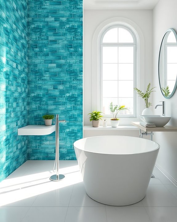 turquoise bathroom accent wall