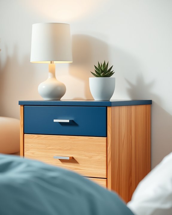 two tone blue wood nightstand