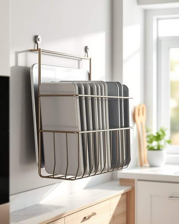 vertical baking sheet storage