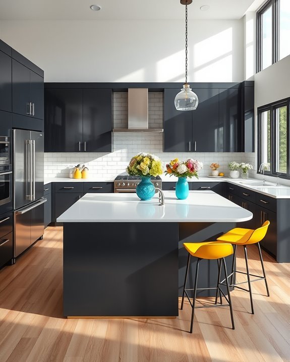 vibrant accents against grey