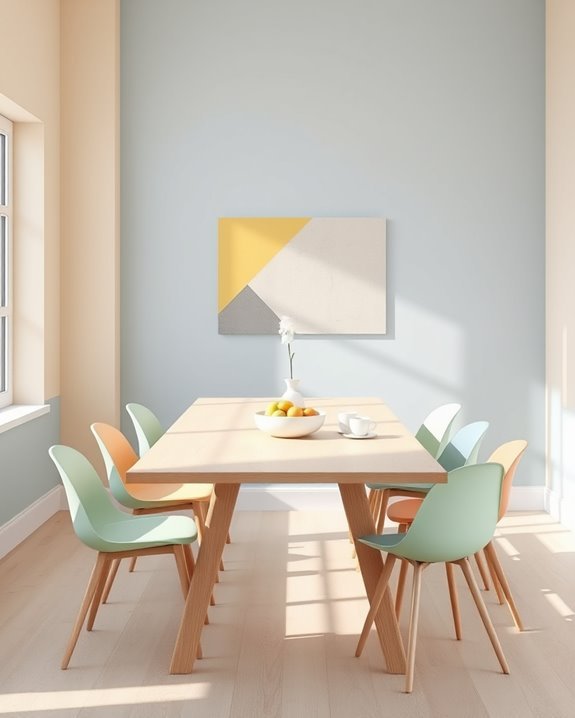 vibrant color blocked breakfast areas