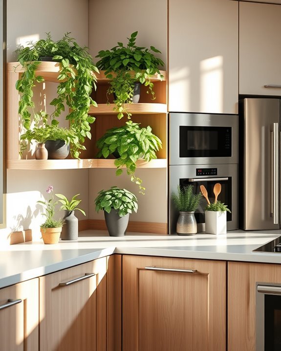 vibrant corner plant shelves