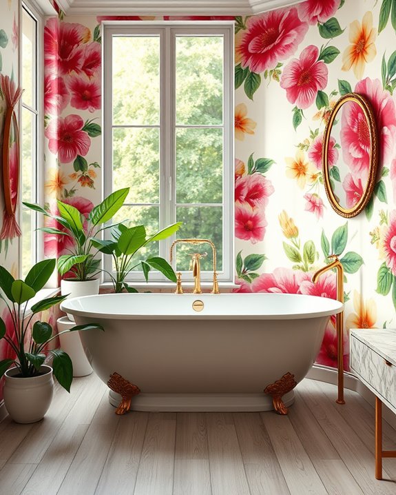vibrant floral bathroom decor