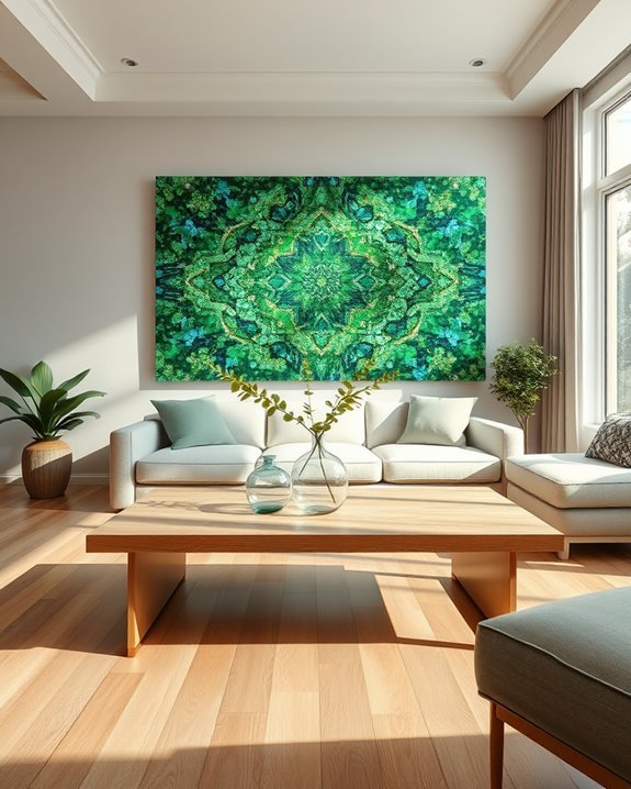 vibrant green mosaic art