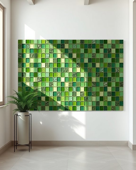 vibrant green mosaic art