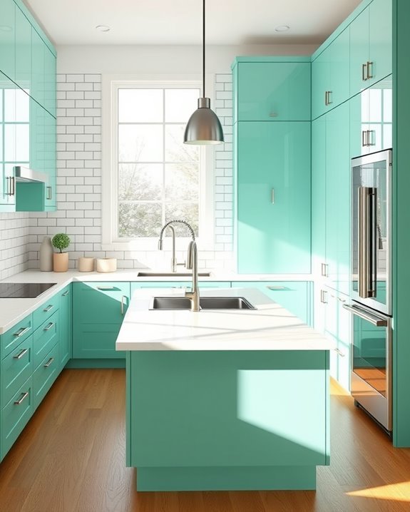 vibrant mint green kitchen