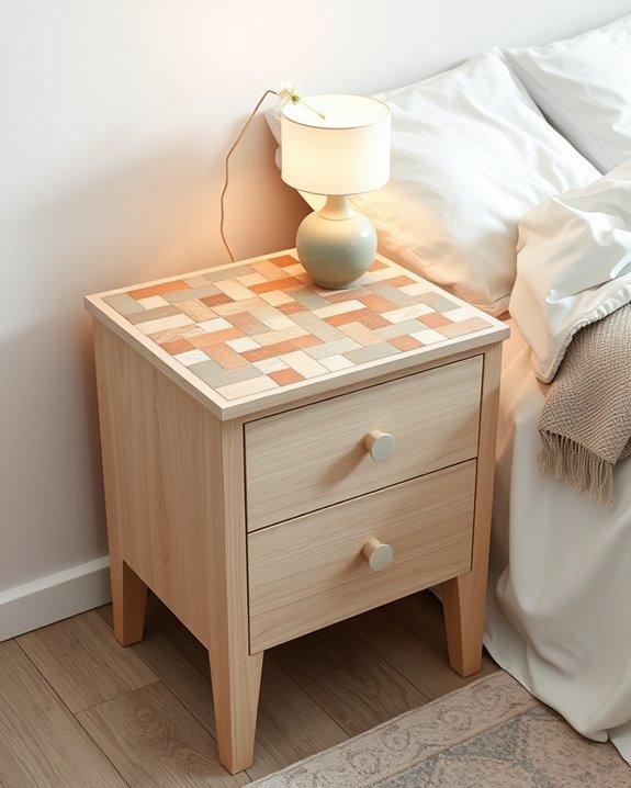 vibrant mosaic tile nightstand