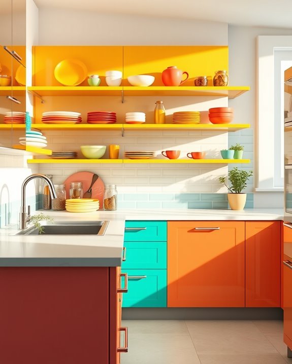 vibrant open shelving ideas