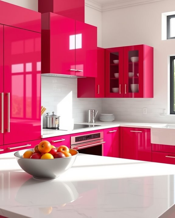 vibrant raspberry kitchen units