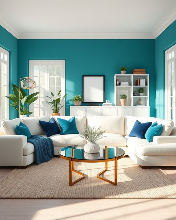 vibrant teal living room design