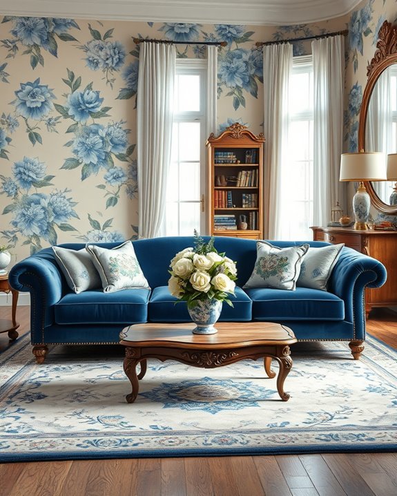 vintage blue floral decor