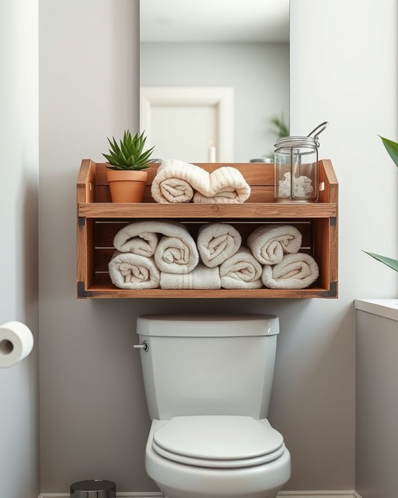 vintage crate bathroom storage
