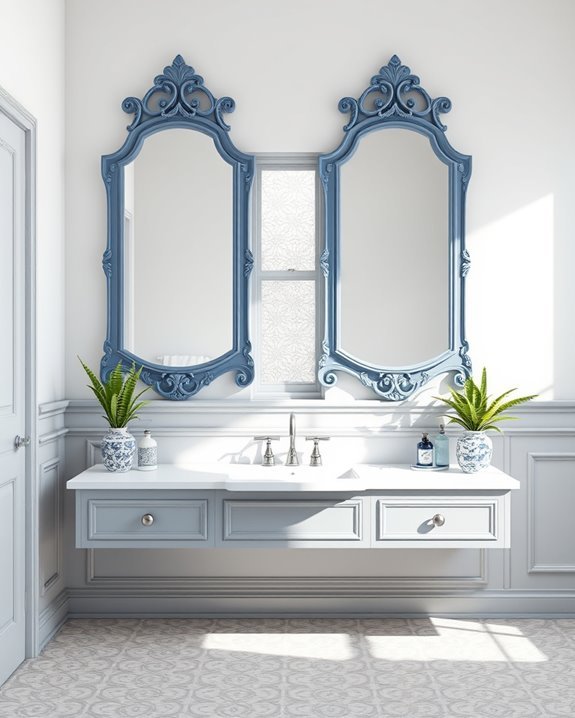 vintage mirrors with blue frames