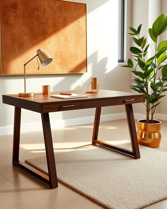 warm metal accents enhance productivity