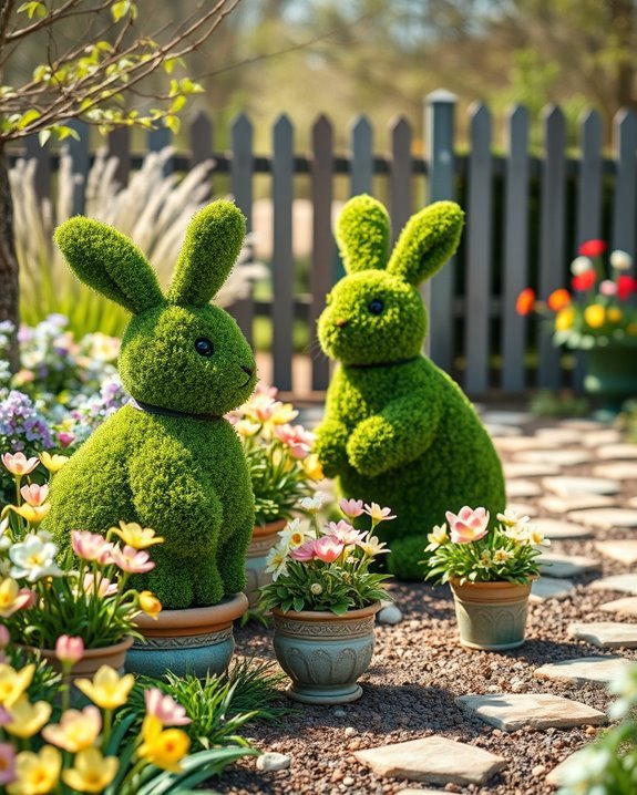 whimsical easter bunny topiaries