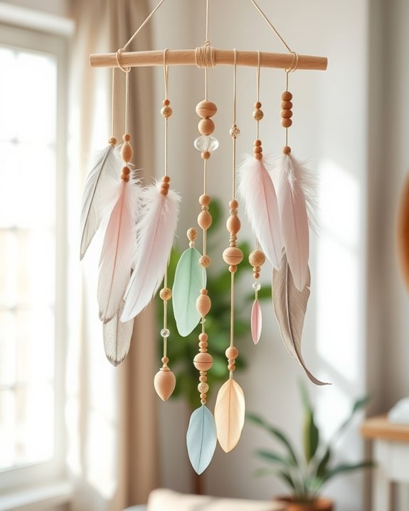 whimsical feather bead mobile